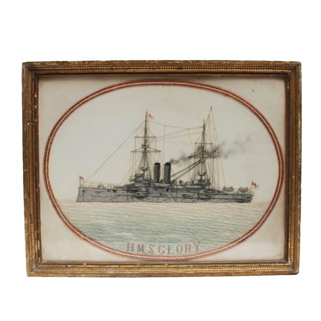WOVEN SILK PICTURE OF HMS GLORY 